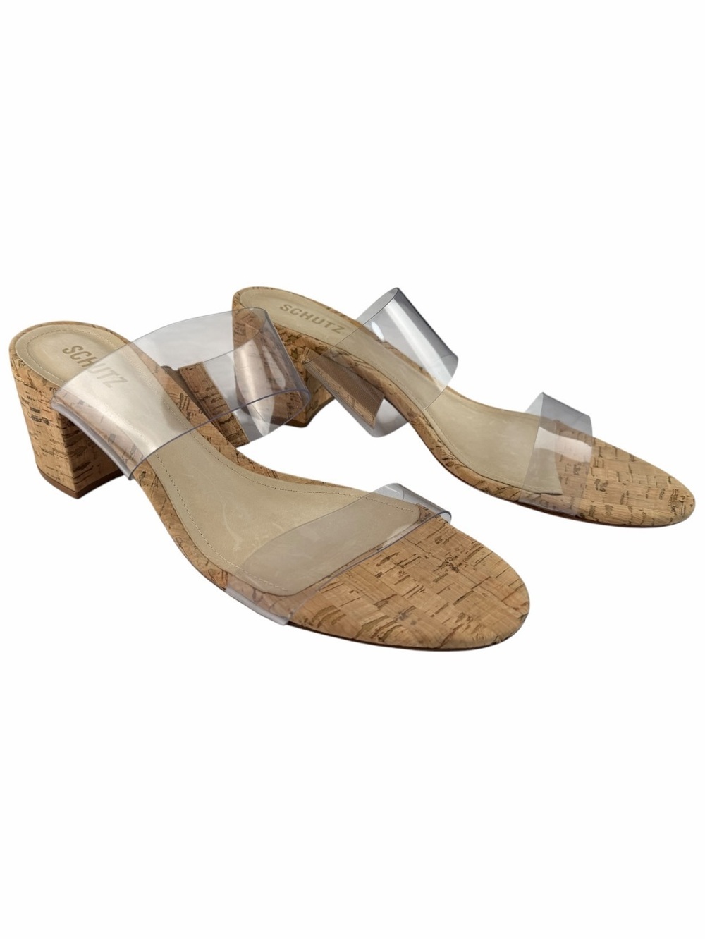 SCHUTZ Women’s Block Heel Mule Clear Strap Victorie Sandal In Size 11B